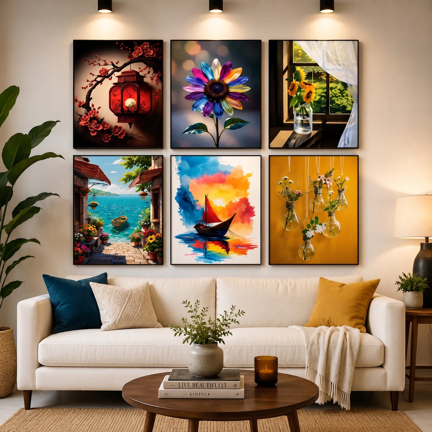 Set of 6 Sticky Wall Art Tiles – Modern Home Décor (8x11)