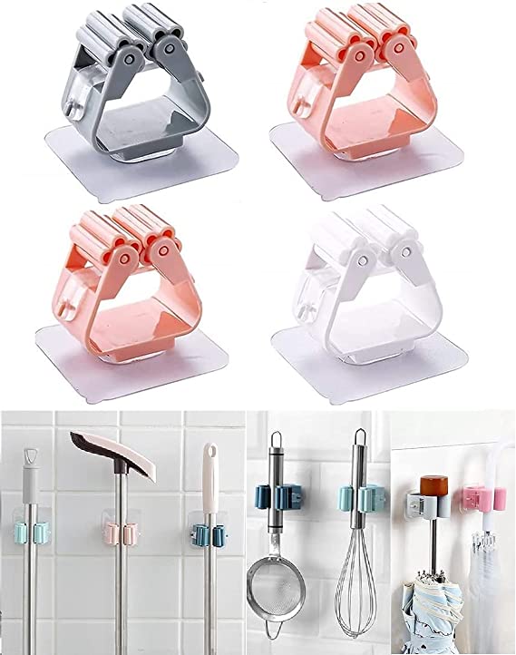 Self-Adhesive Wall Storage Combo: 3x Magic Mop Rack Organizers & 10x Multi-Use Thumb Key Hangers