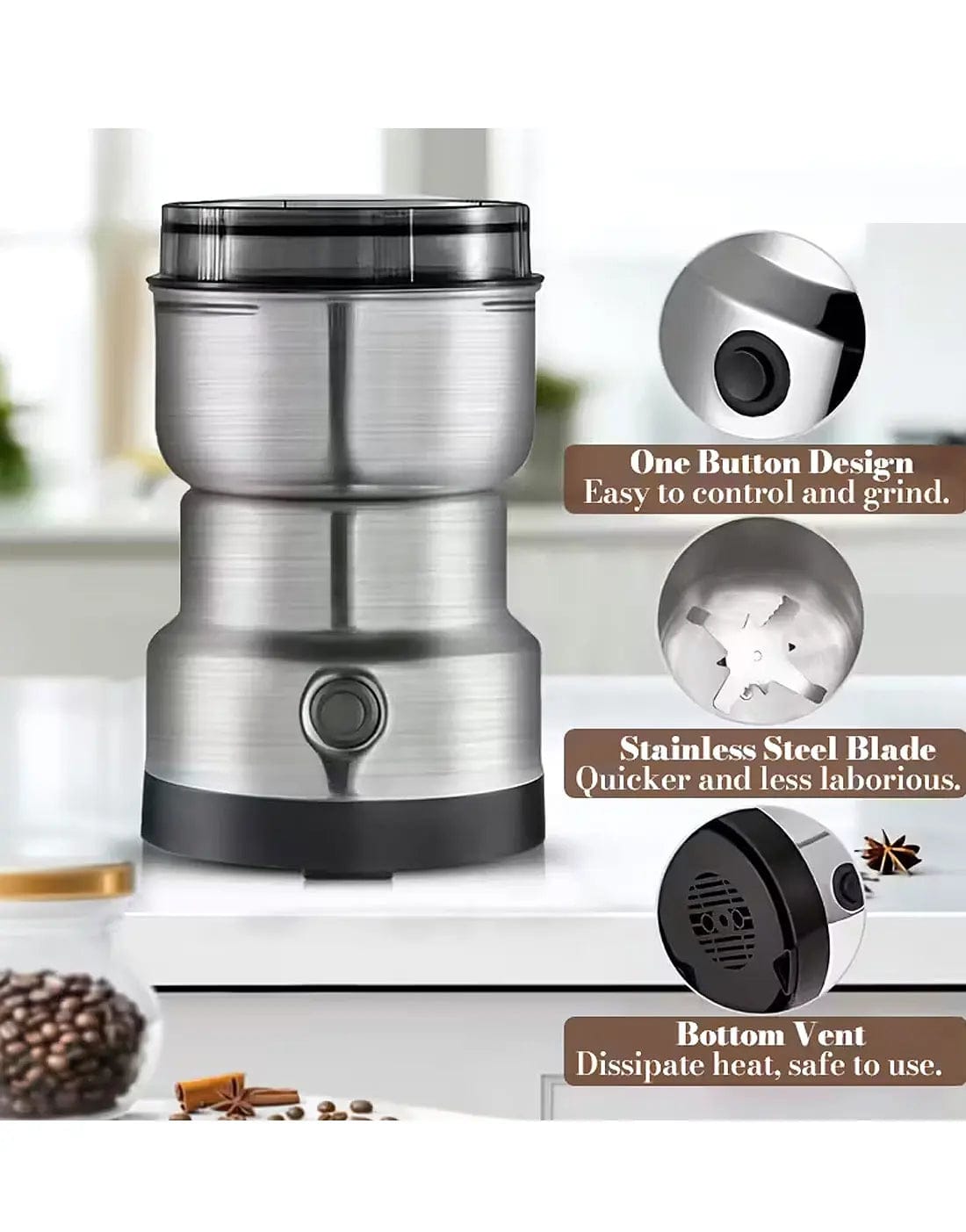 Electric Stainless Steel  Masala Grinder Machine – Multipurpose Spice, Dry Fruit & Herb Grinder