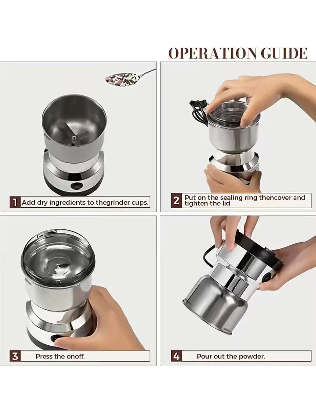 Electric Stainless Steel  Masala Grinder Machine – Multipurpose Spice, Dry Fruit & Herb Grinder
