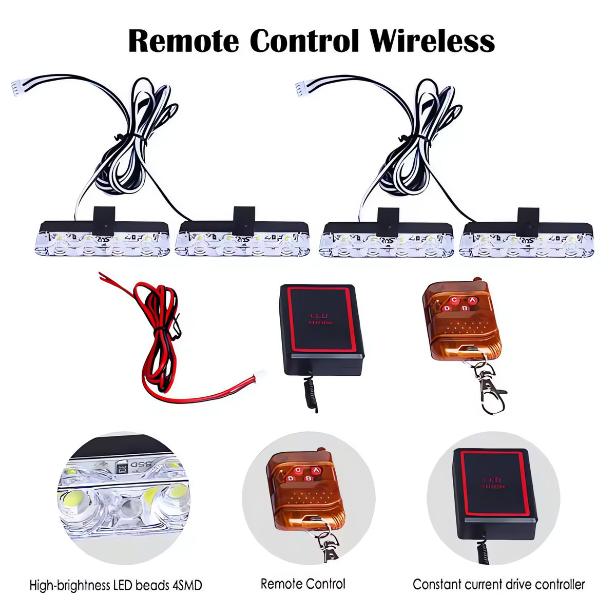 Remote Control Flasher For Bikes & Cars Car Grill Flasher 4 Pcs 16 leds