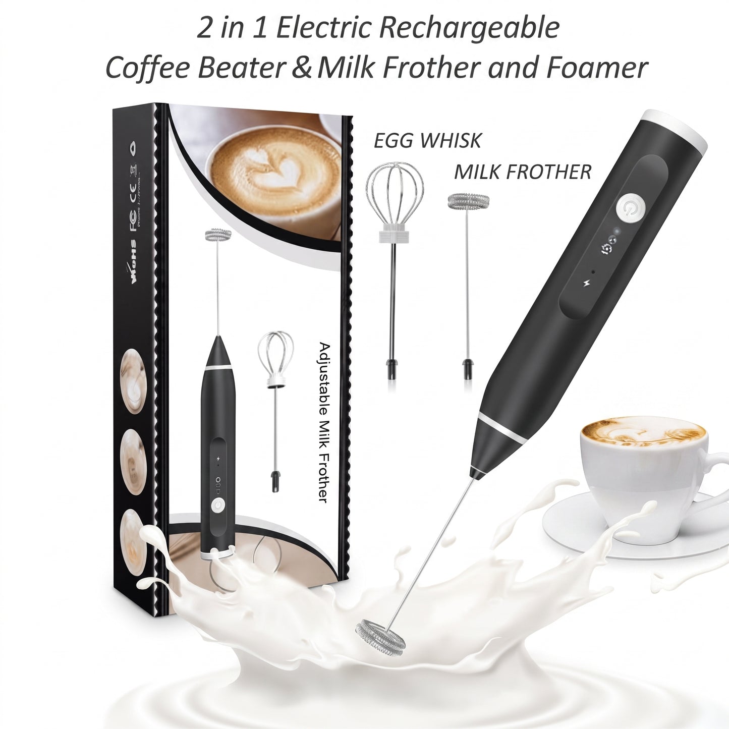 2 In 1 Electric Coffee Beater - USB Electric Rechargeable Kitchen Tool For  Mixing And Frothing