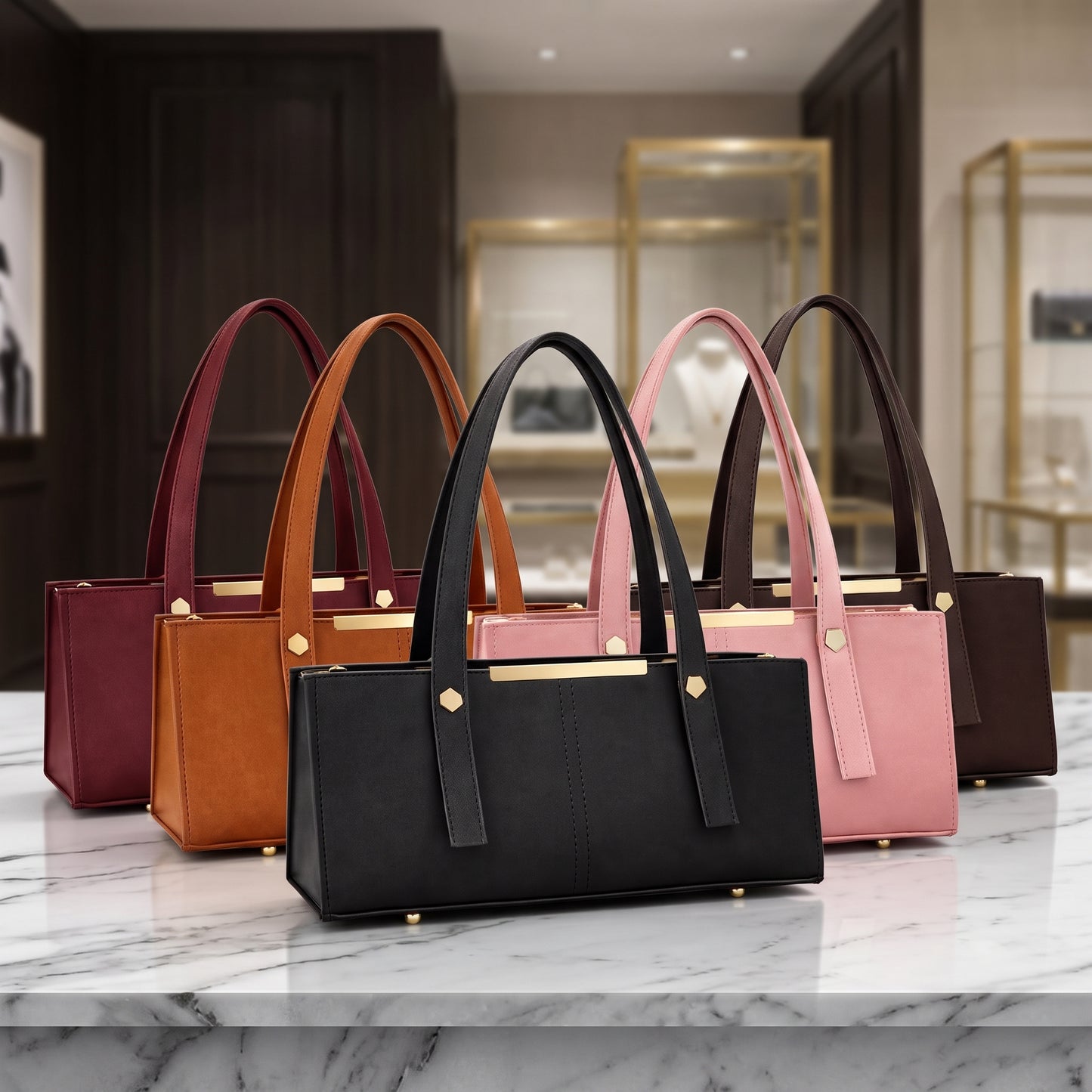 Grace Line Structured PU Leather Tote Bag for Women